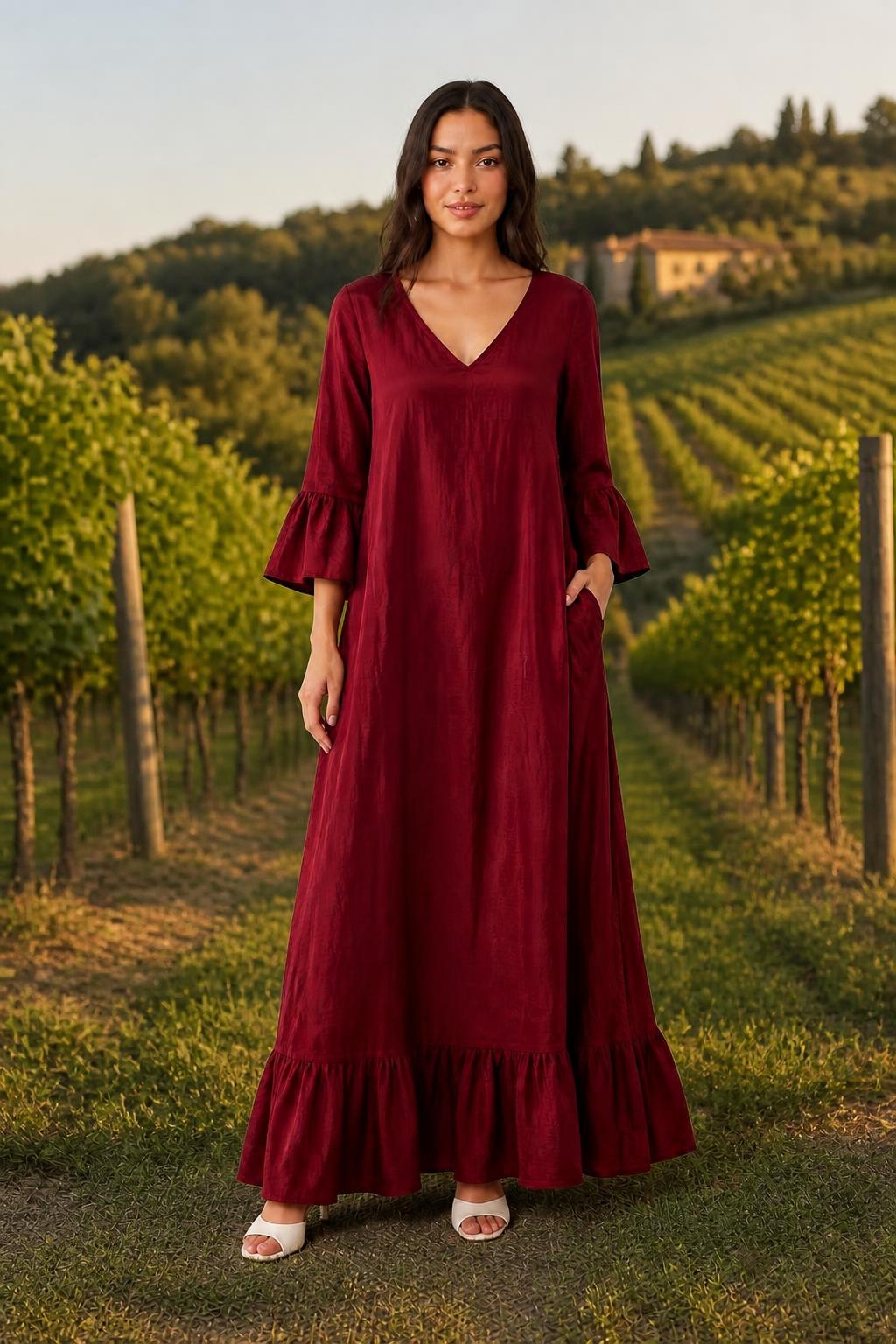 Olivia | Casual Maxi Dress, V-Neck with 3/4 Sleeves