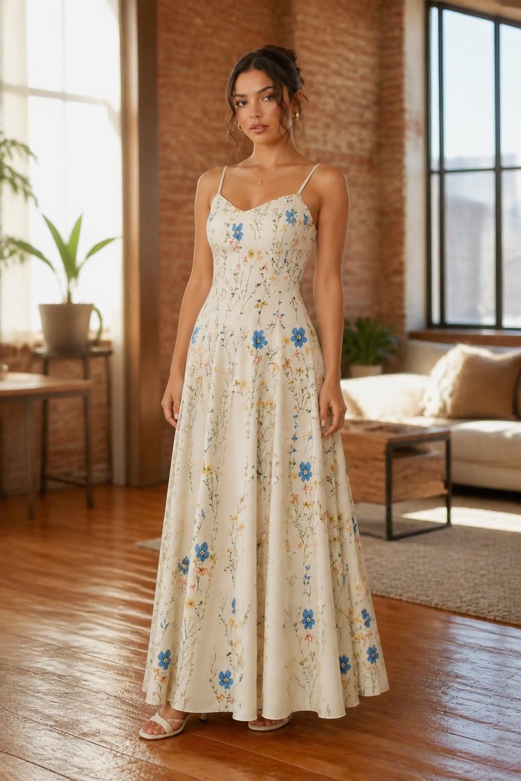 Mia | Long Floral Dress, Maxi with Spaghetti Straps
