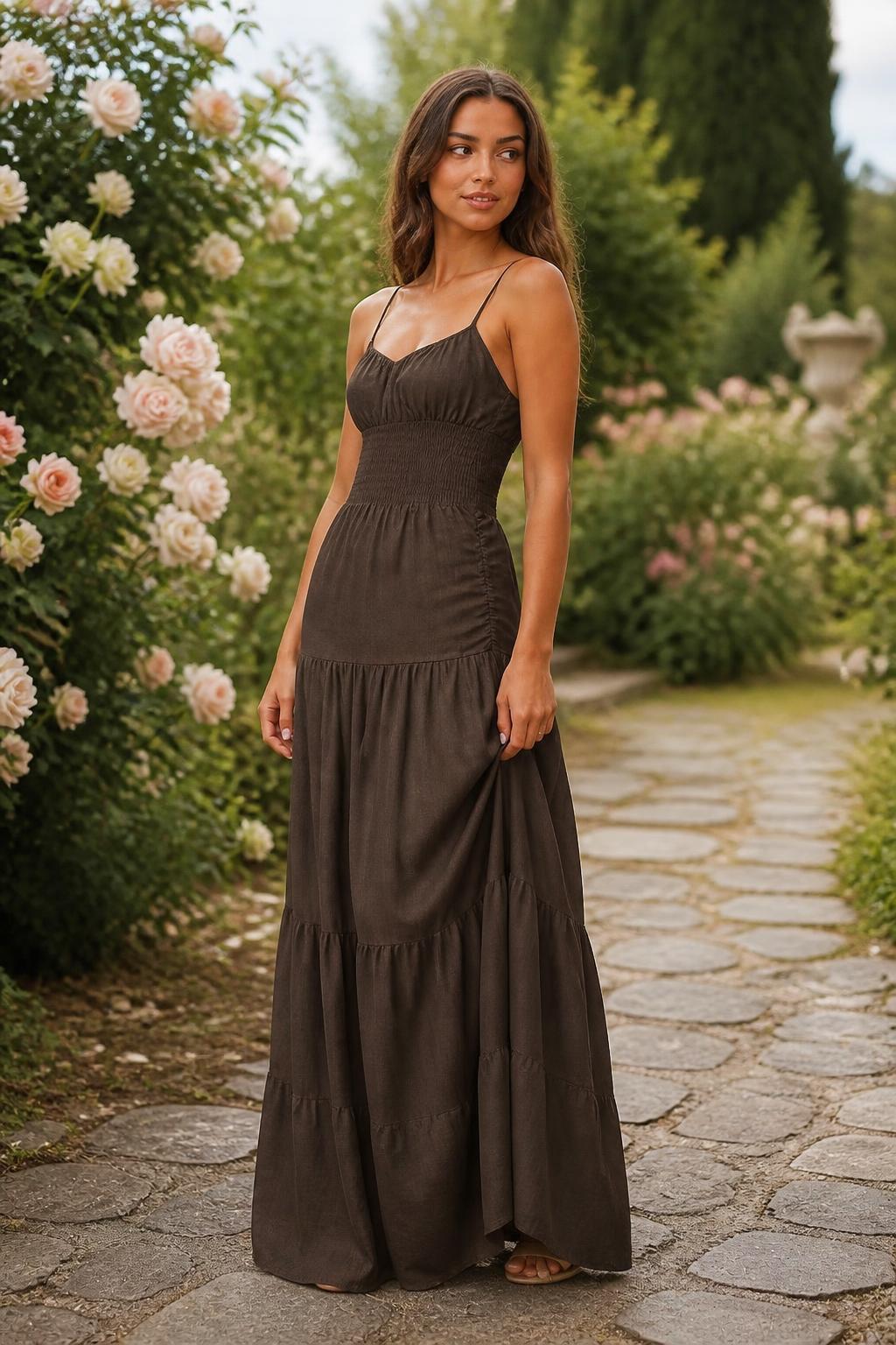 Eliana | Maxi Dress, Solid V-Neck Strappy for Spring/Summer