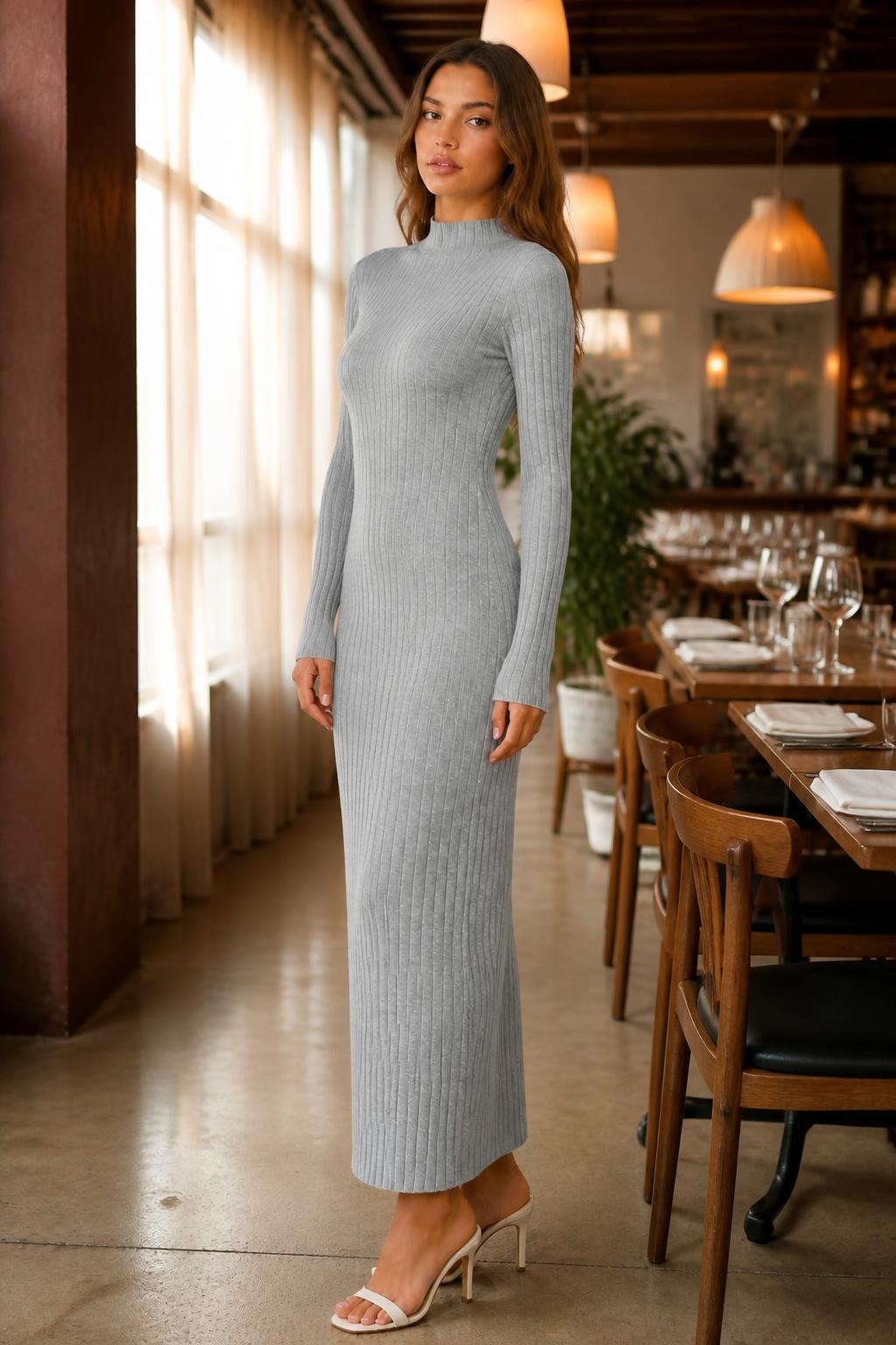 Isabella | Bodycon Dresses for Women, Solid Long-Sleeve High-Neck