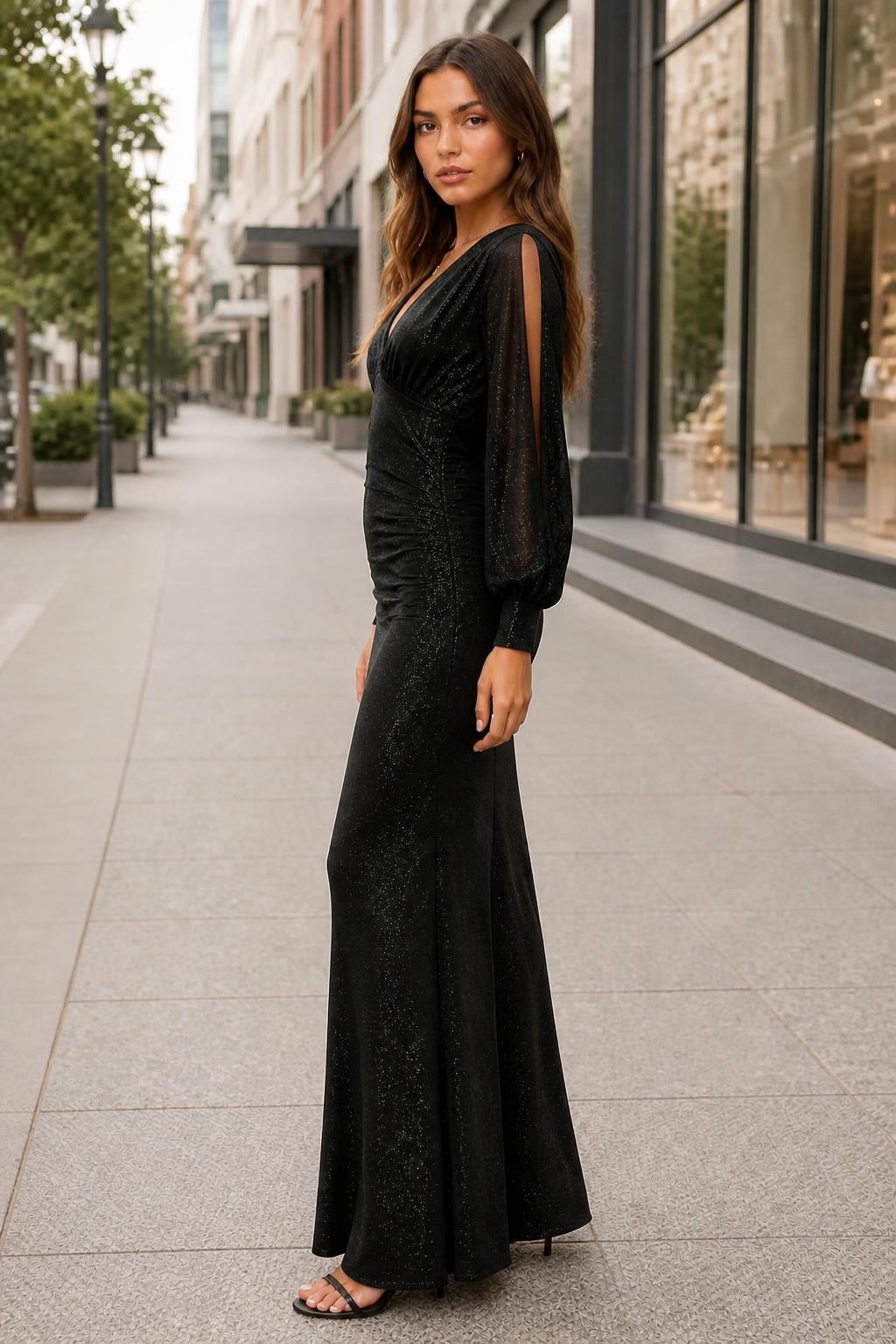 Charlotte | Sequin Dress, V-Neck Fitted Off-Shoulder Evening Style