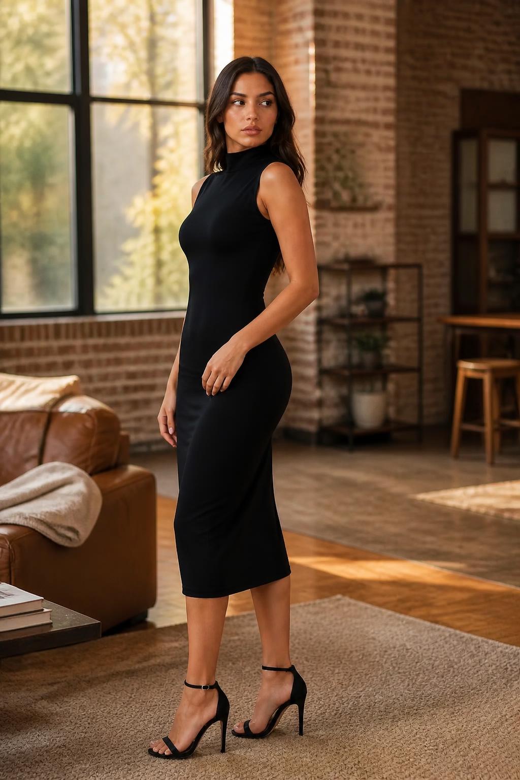 Evelyn | Slip Dress, Elegant Bodycon with Stand Collar