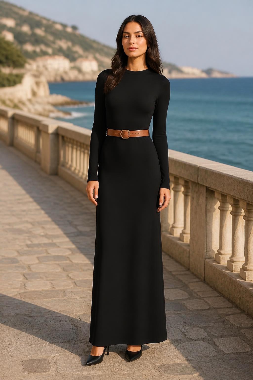 Charlotte | Bodycon Maxi Dress, High Collar with Waist Knot