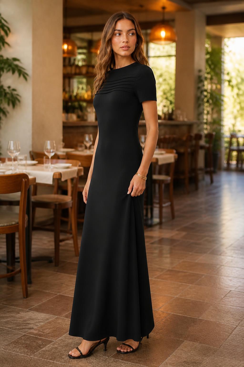Sofia | Casual Midi Dress, Short Sleeve Round Neck
