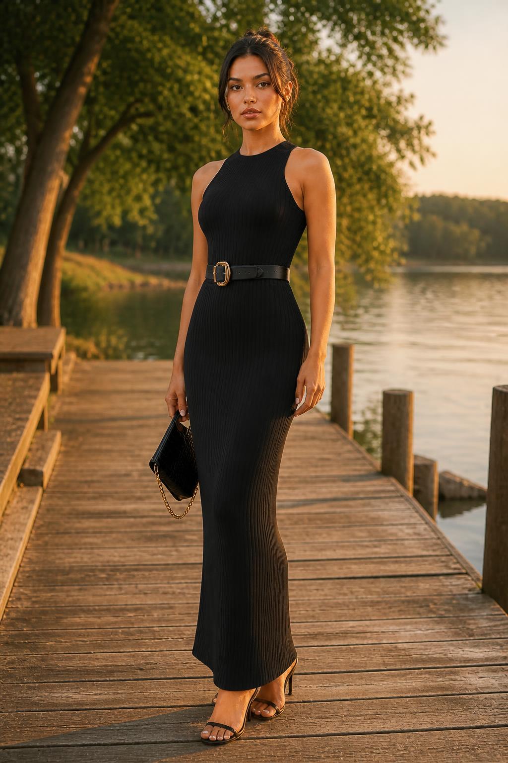 Eliana | Midi Dress, Ribbed High-Stretch Sleeveless
