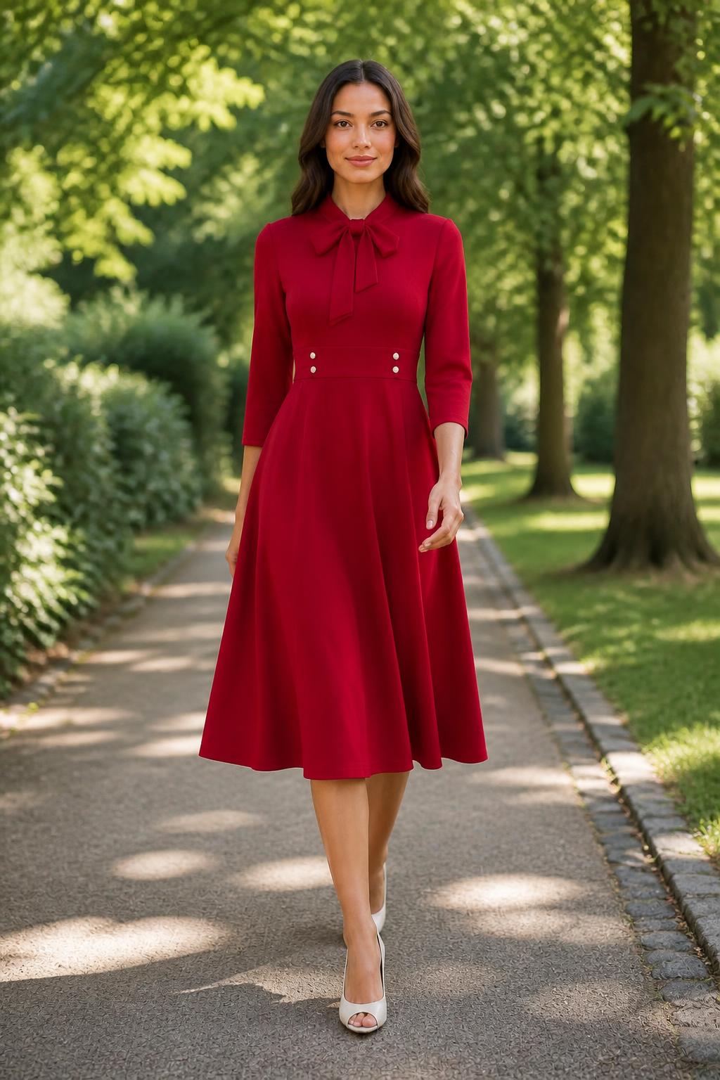 Charlotte | Navy Blue Dress, Tie-Waist Midi for Elegant Workwear