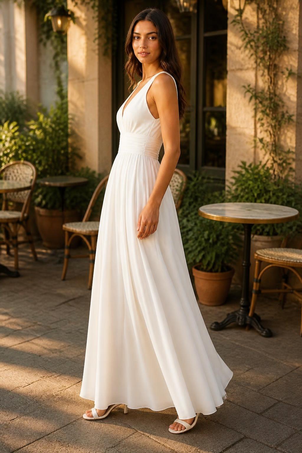 Amelia | A Line Midi Dress, Sleeveless French-Style with Waist Fastening