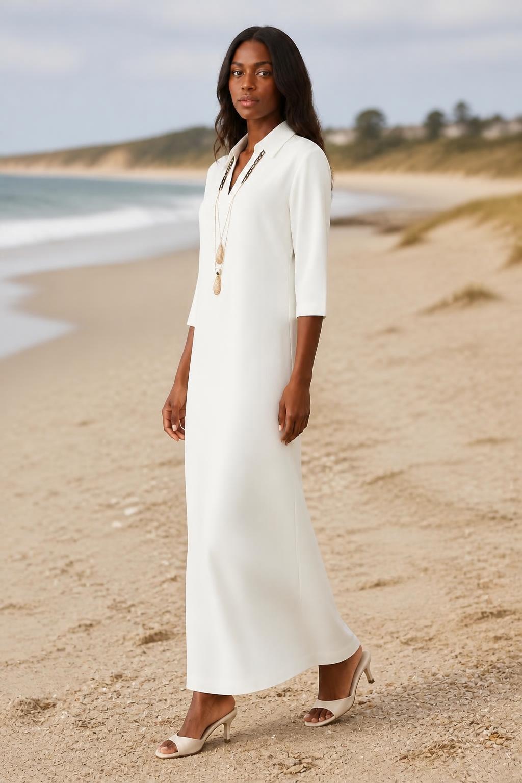 Sofia | Work Dress, V-Neck Midi-Sleeve Waist-Defining Commuter Style