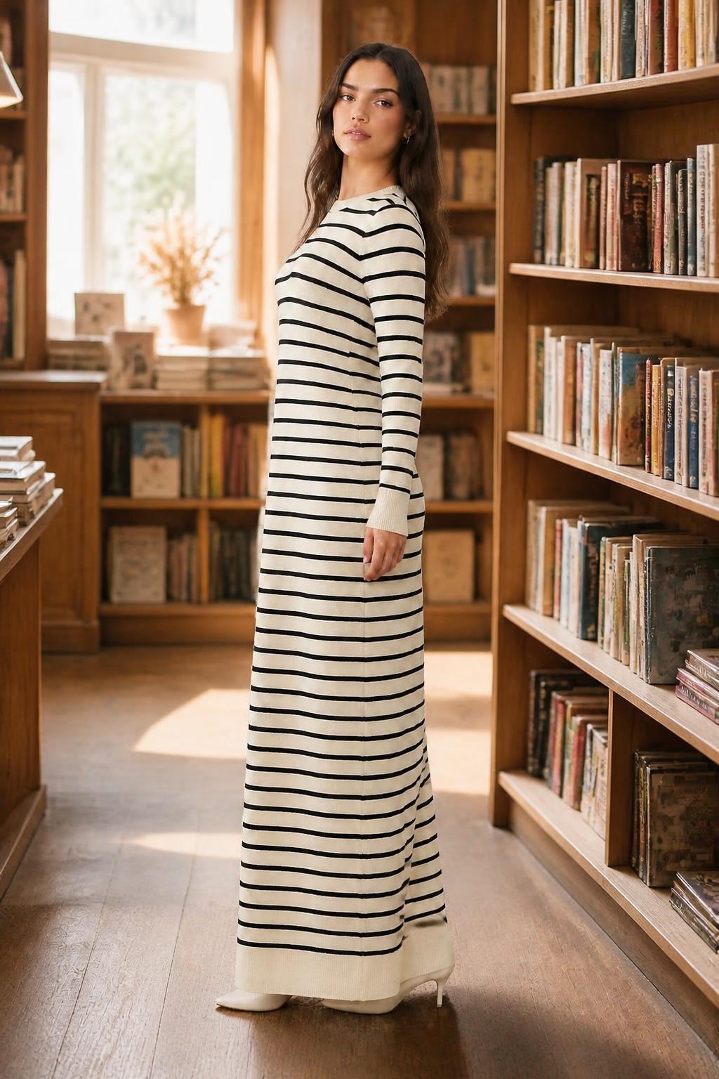 Charlotte | Midi Knit Dress, Retro Striped Colorblock