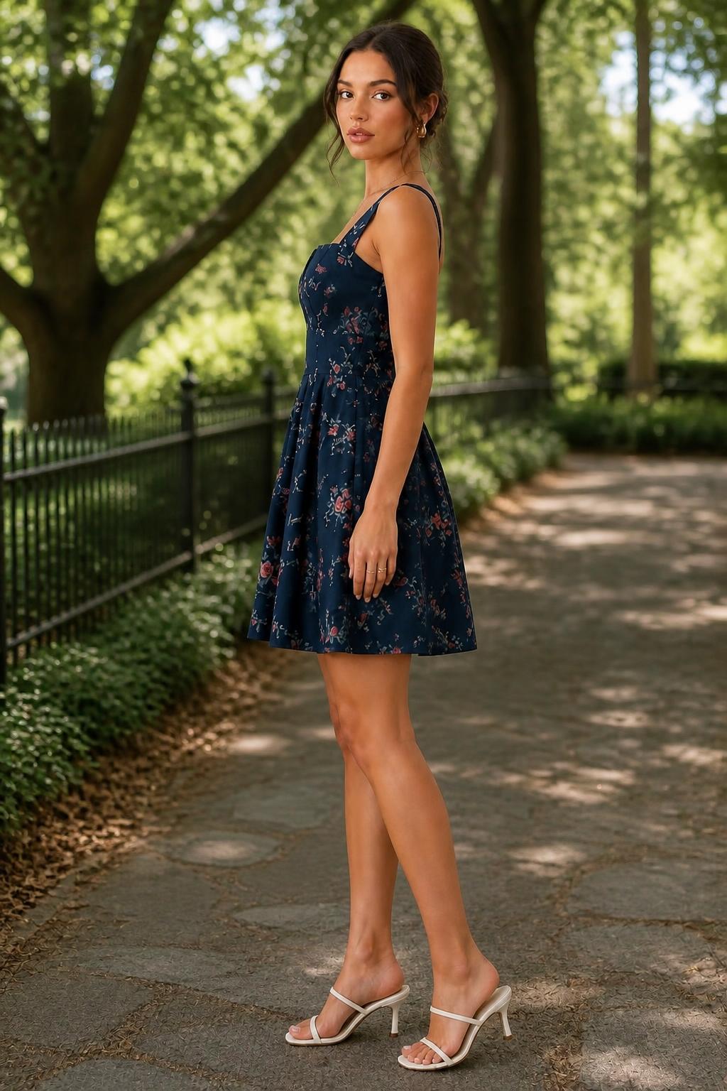 Sofia | Floral Mini Dress, Front Pleats and Waist-Defining Cut