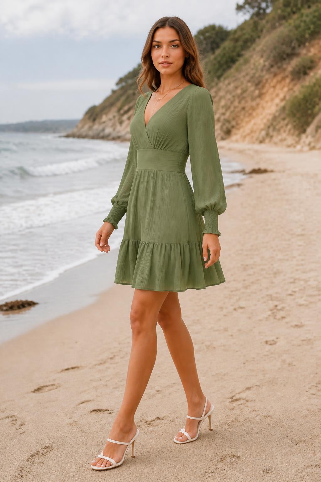 Charlotte | Wrap Dresses for Women, V-Neck Solid with Long Sleeves