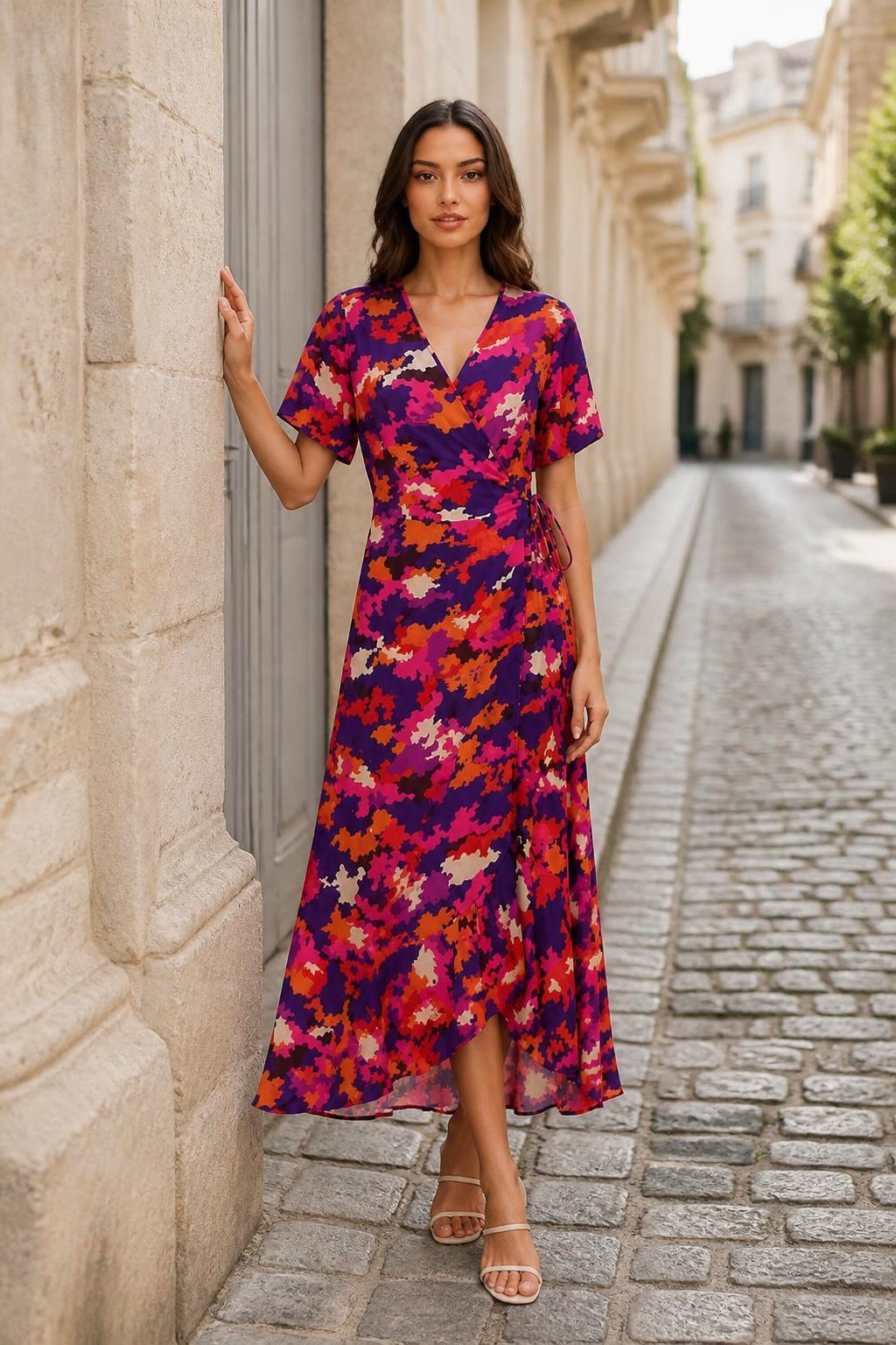 Olivia | Wrap Maxi Dress, Elegant V-Neck, Waist Tie and Asymmetric Hem