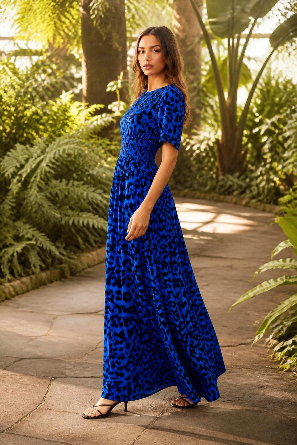 Evelyn | Button Up Dress, Short Sleeve Printed with Cinched Waist