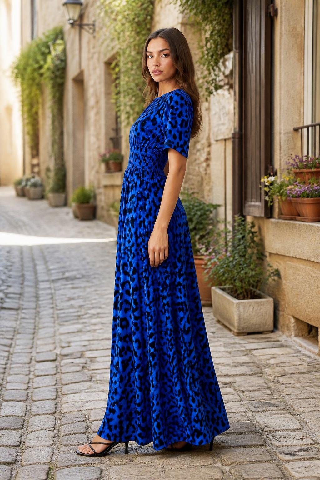 Evelyn | Button Up Dress, Short Sleeve Printed with Cinched Waist