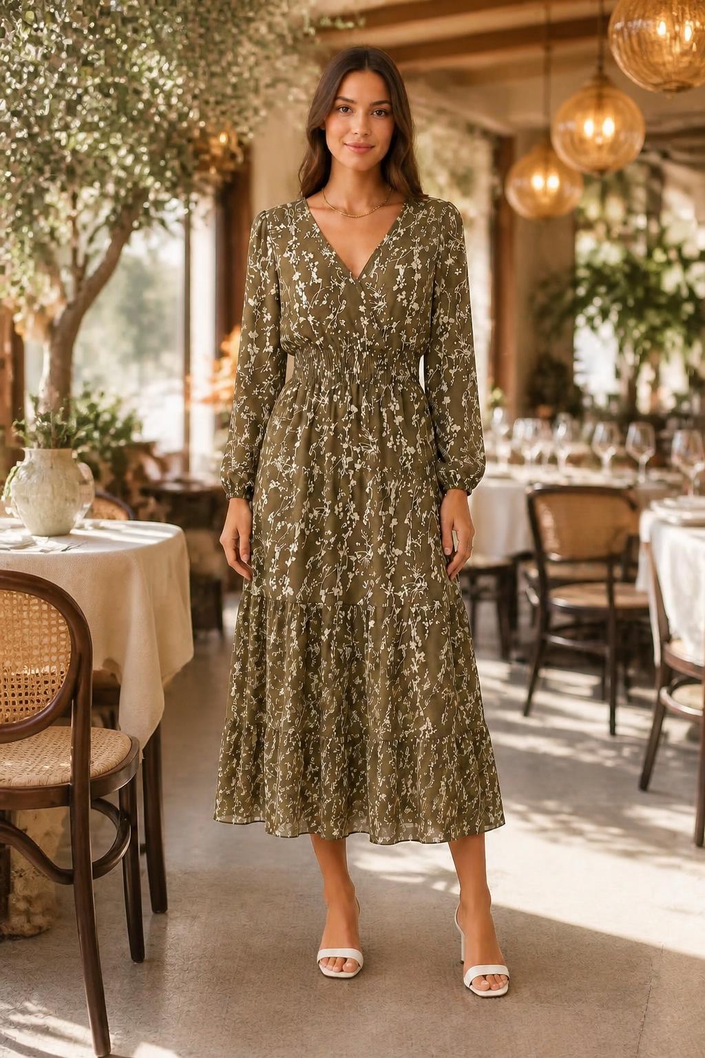 Olivia | V Neck Dress, Elegant Long Sleeve Wrap for Women
