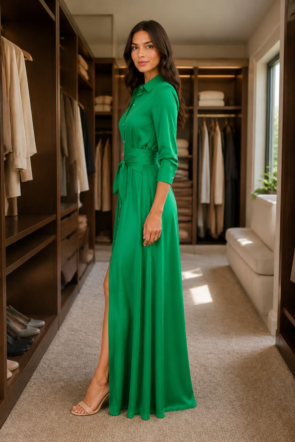 Emma | Black Shirt Dress, Elegant Long Sleeve with Waist Tie