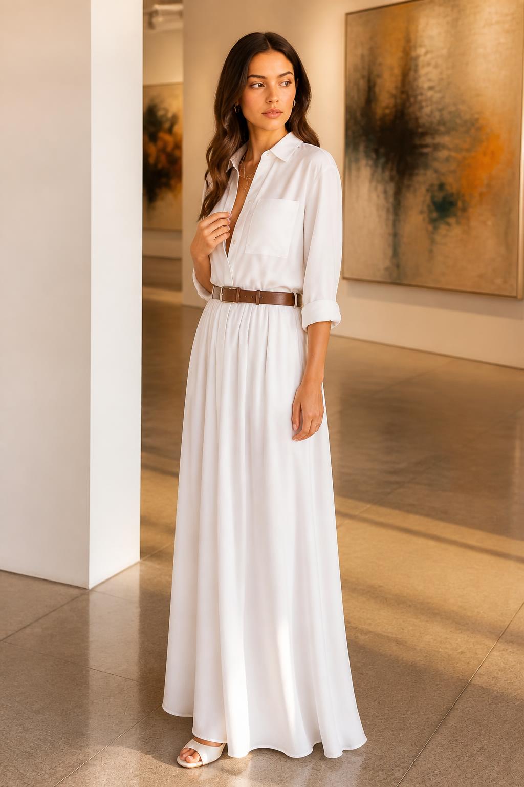 Amelia | Ladies Shirt Dress, Trendy Elegant Style with Decorative Belt