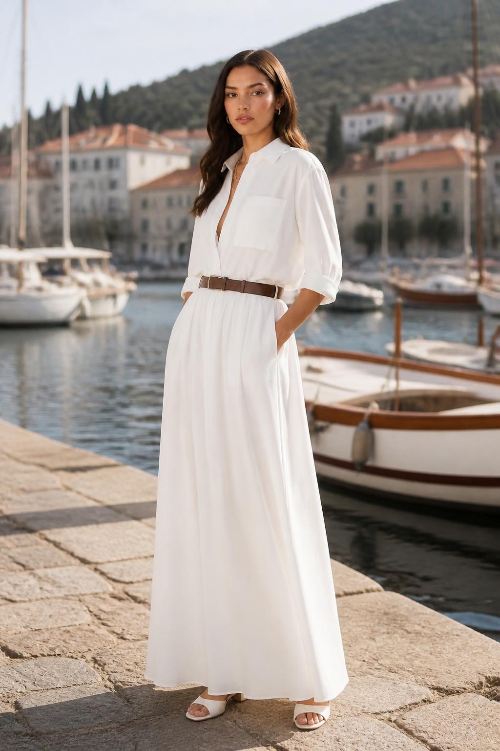 Amelia | Ladies Shirt Dress, Trendy Elegant Style with Decorative Belt