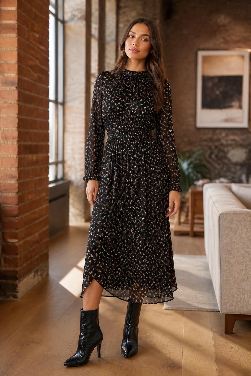 Mia | Flower Dress, A-Line with Stand Collar and Ruffle Hem