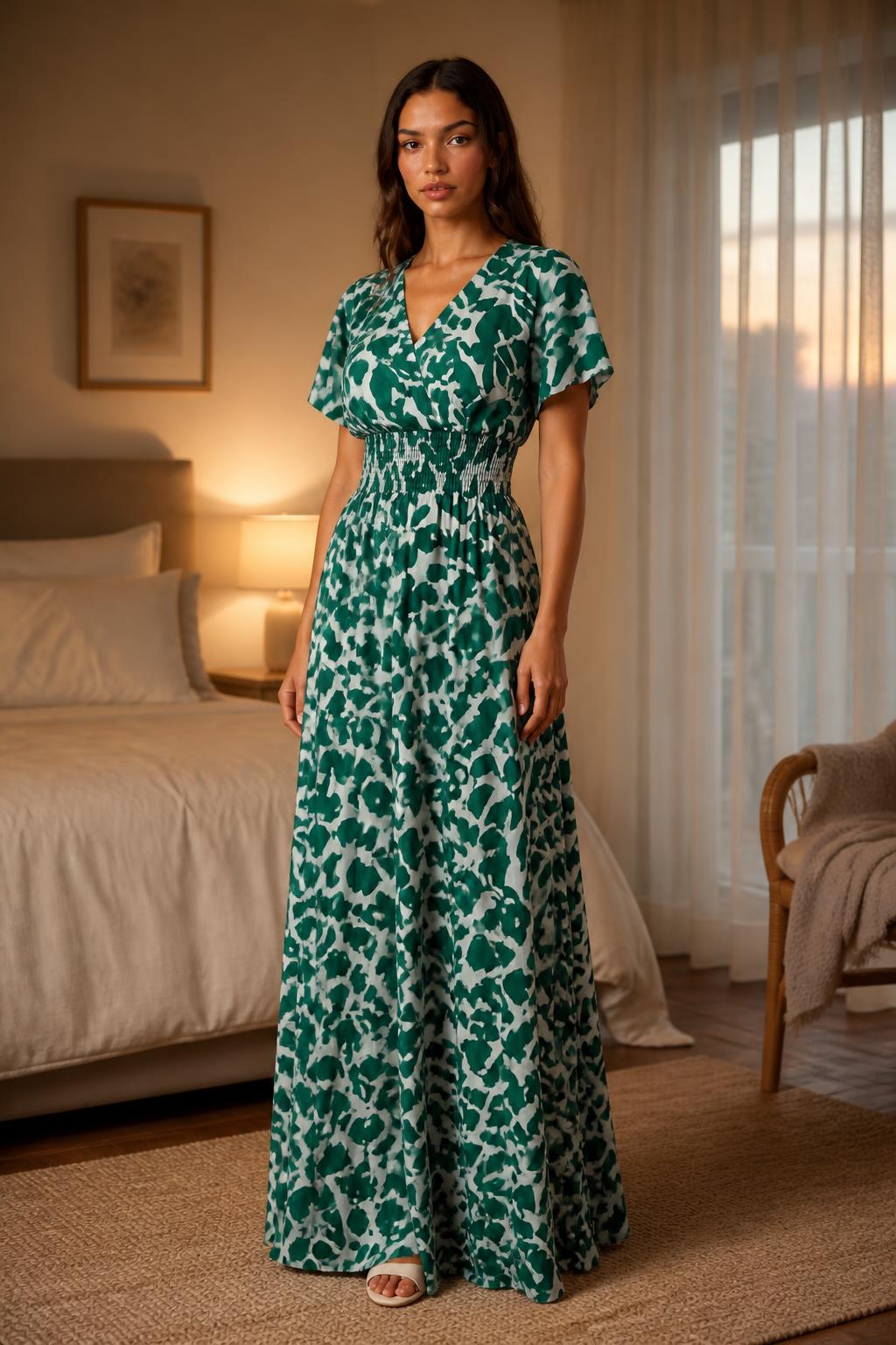 Isabella | Halter Neck Dress, Classic Floral with Smocked Waist