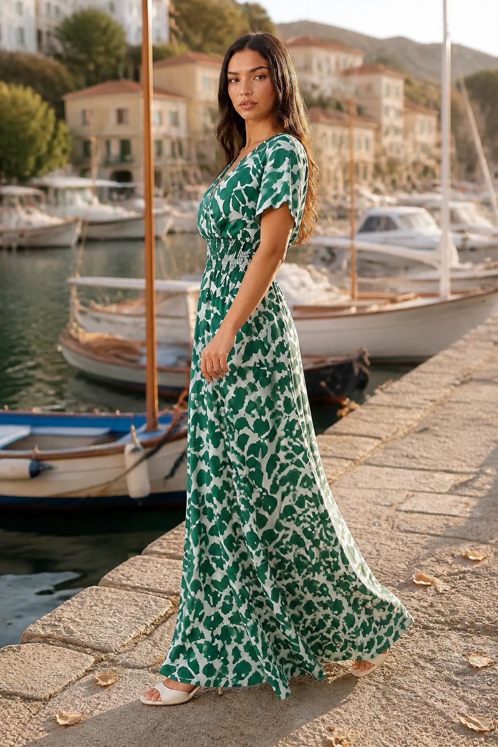 Isabella | Halter Neck Dress, Classic Floral with Smocked Waist