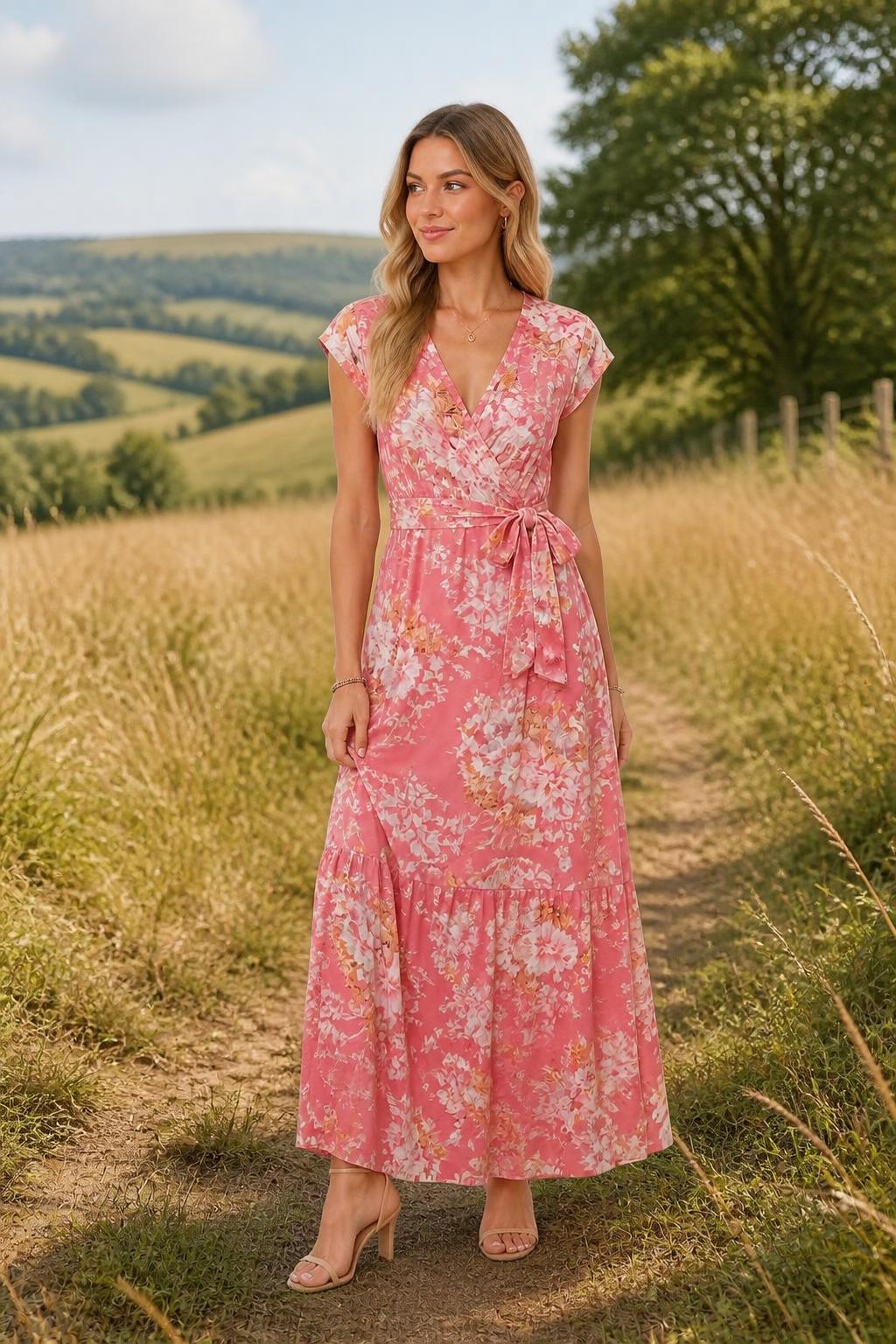 Evelyn | Swing Dress, Belted Floral with Ruffle Sleeves