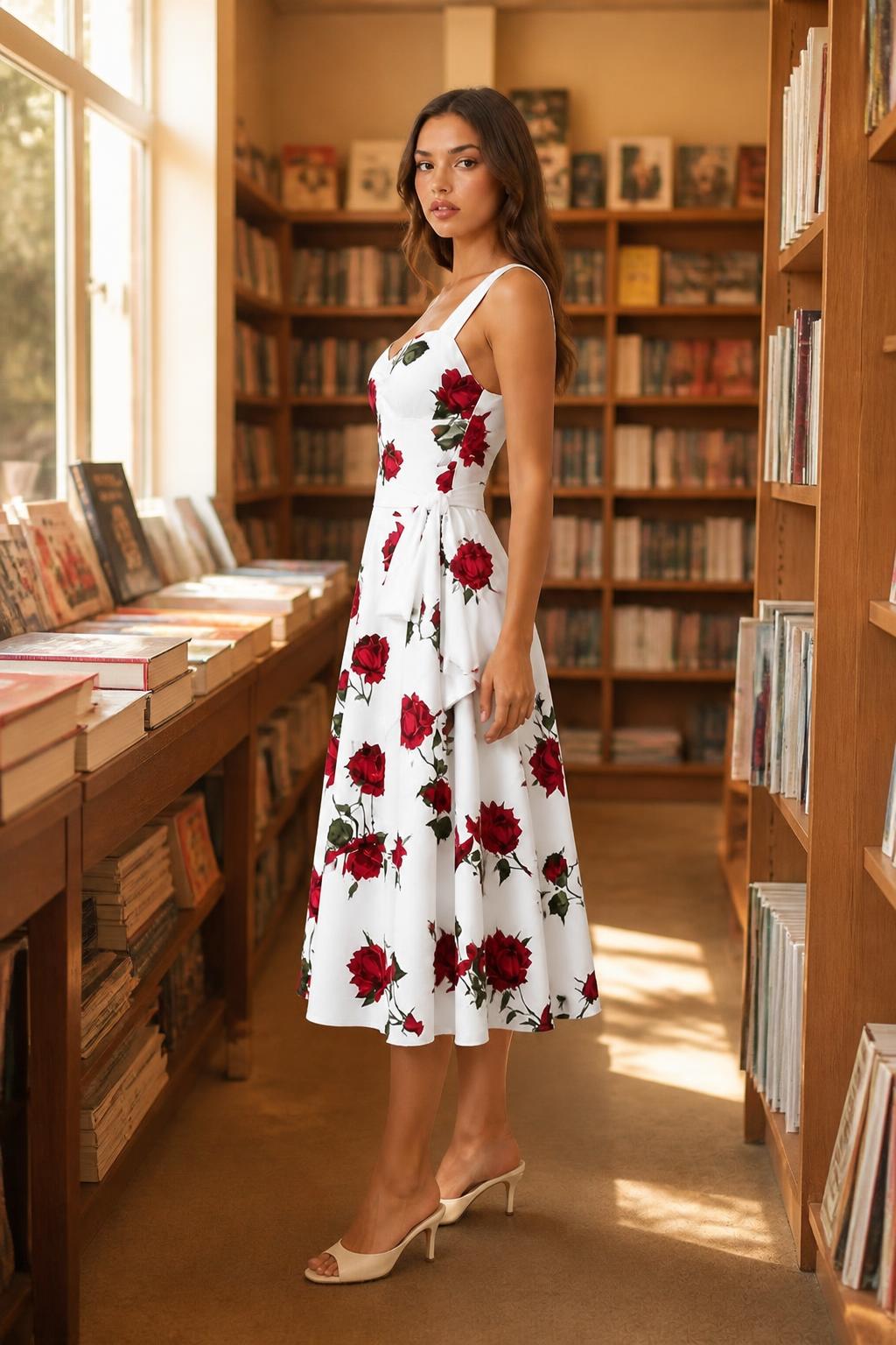 Charlotte | Sweetheart Neckline Dress, Floral A-Line Sleeveless with Belt