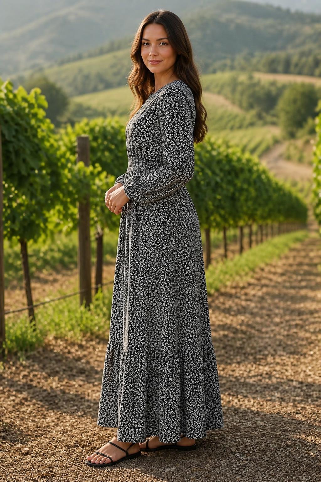 Amelia | Long Sleeve Dresses for Women, Floral A-Line with Ruffle Hem