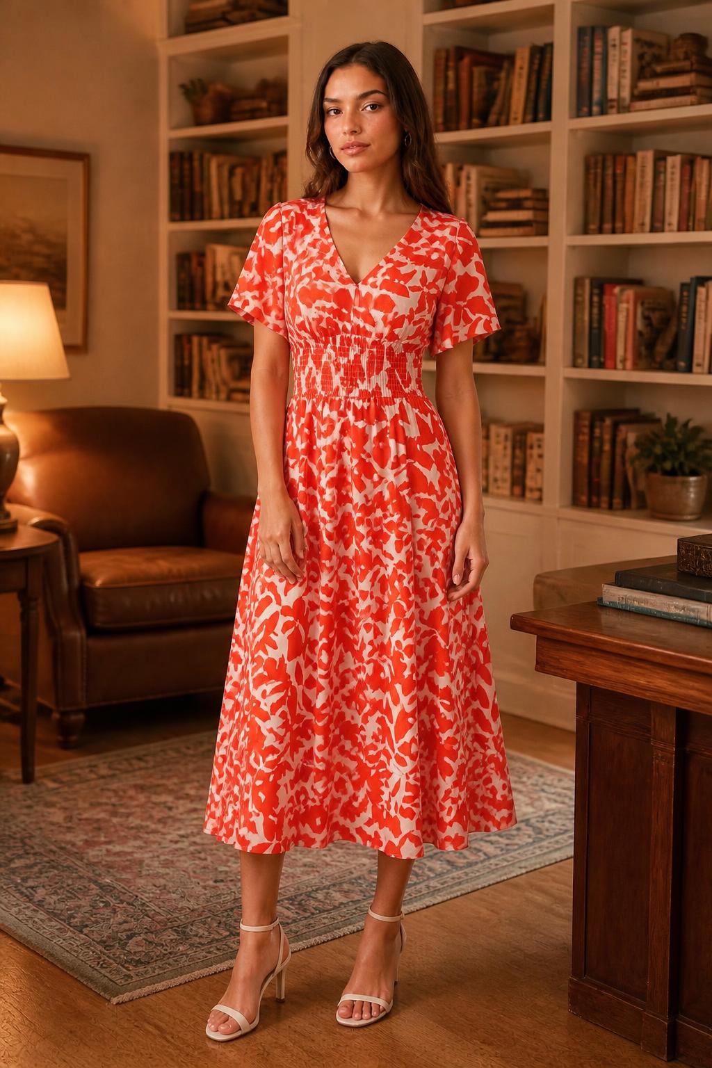 Isabella | Boho Dress, Elegant V-Neck with Puff Sleeves