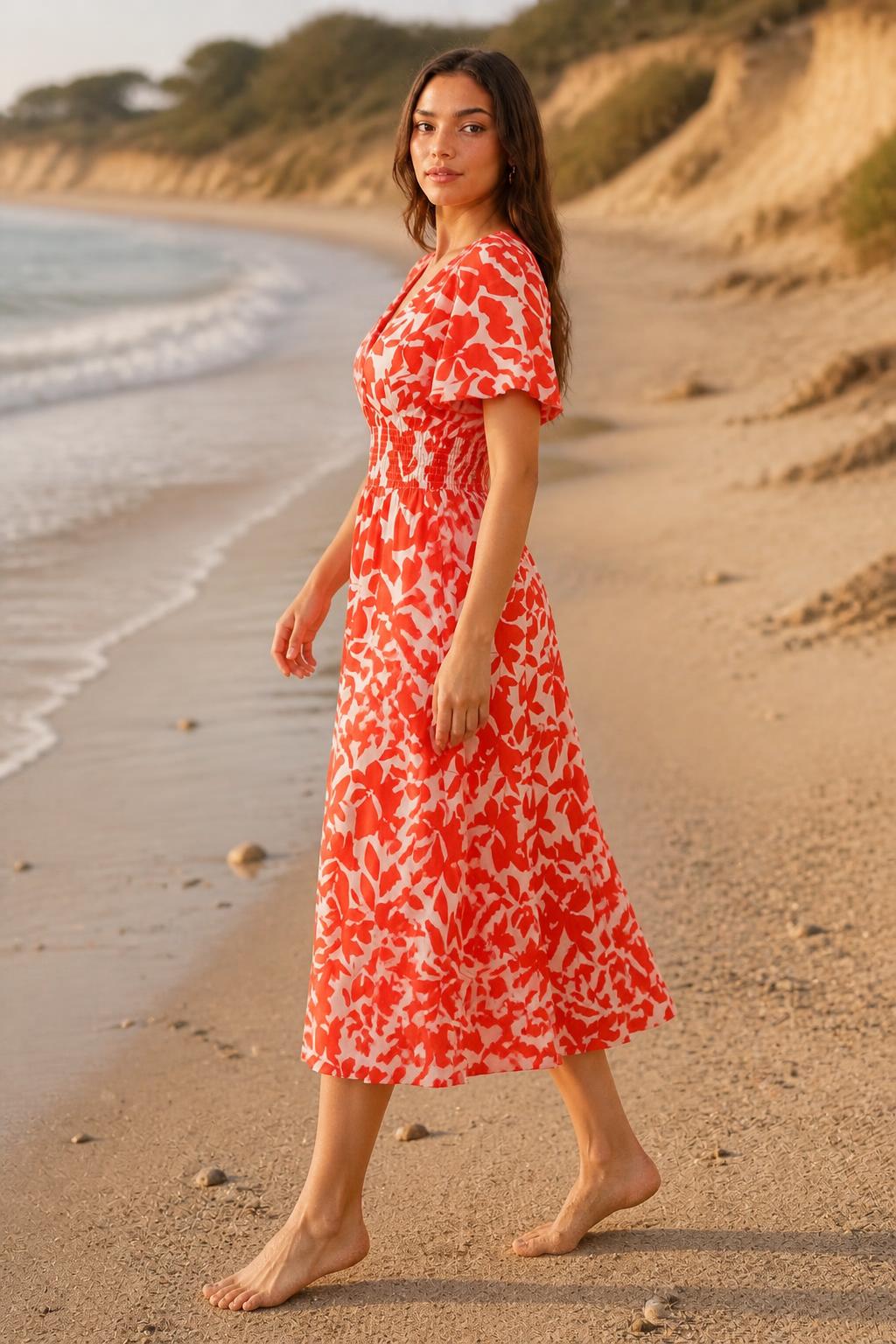Isabella | Boho Dress, Elegant V-Neck with Puff Sleeves