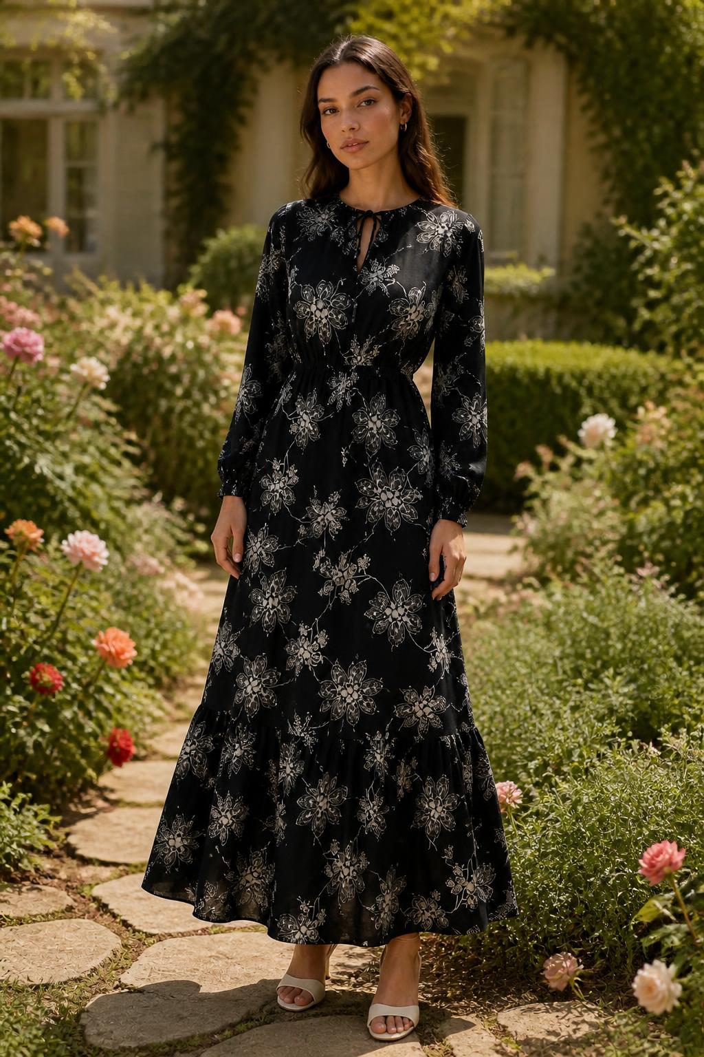 Olivia | Elegant Dresses for Women, Floral Print A-Line with Knot Neck