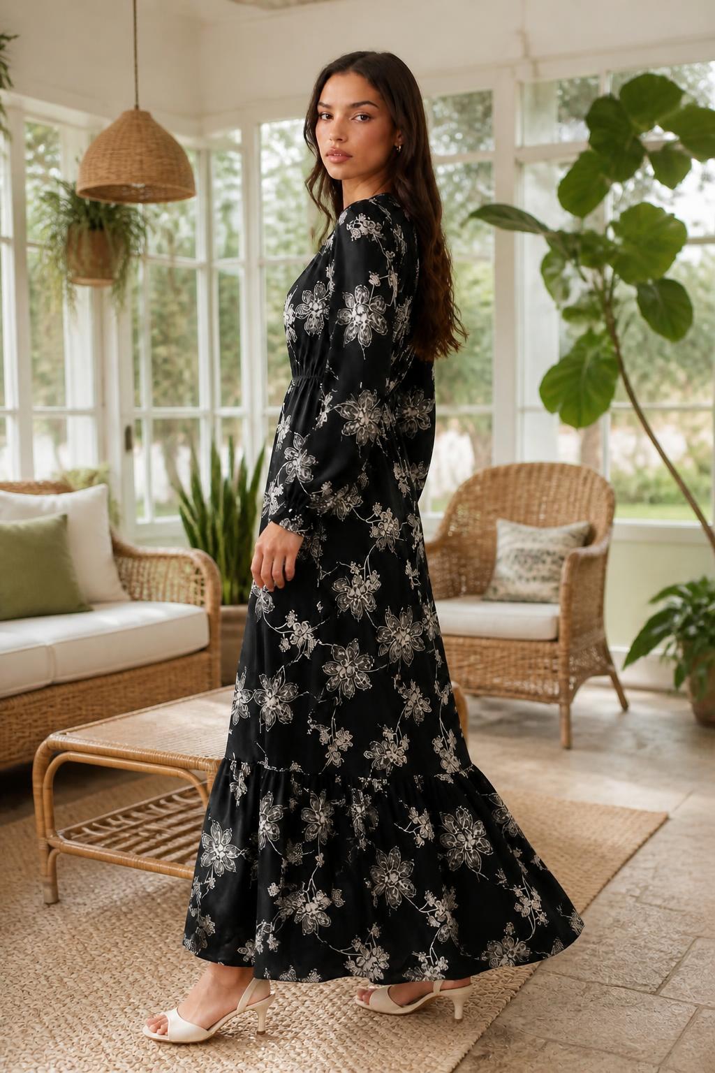 Olivia | Elegant Dresses for Women, Floral Print A-Line with Knot Neck