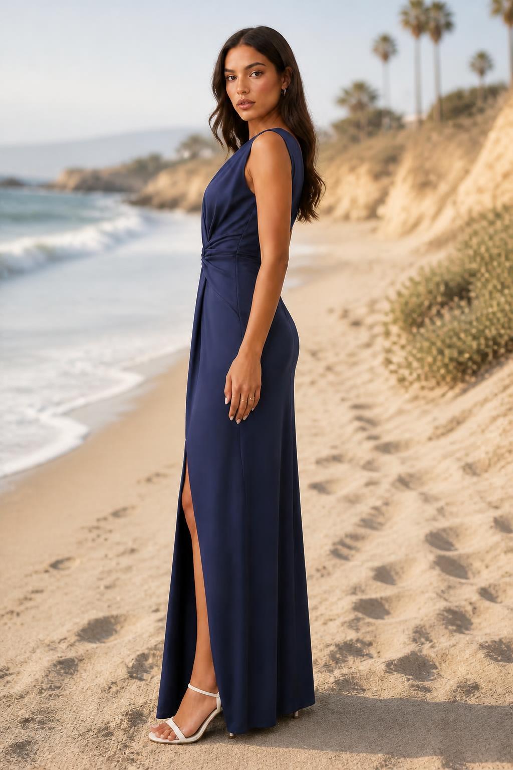 Olivia | Long Formal Dresses, Sleeveless V-Neck Twisted Evening Style