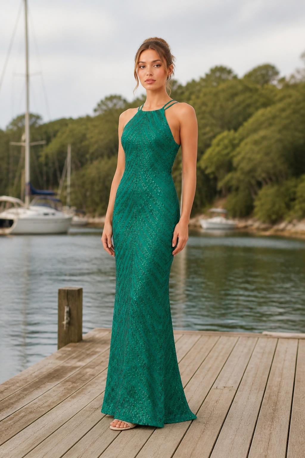 Mia | Sequin Dress, V-Neck Mermaid Evening Style with Straps