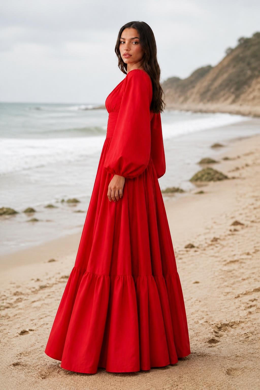 Olivia | Evening Dresses with Sleeves, Women's Long Solid Puff Sleeve