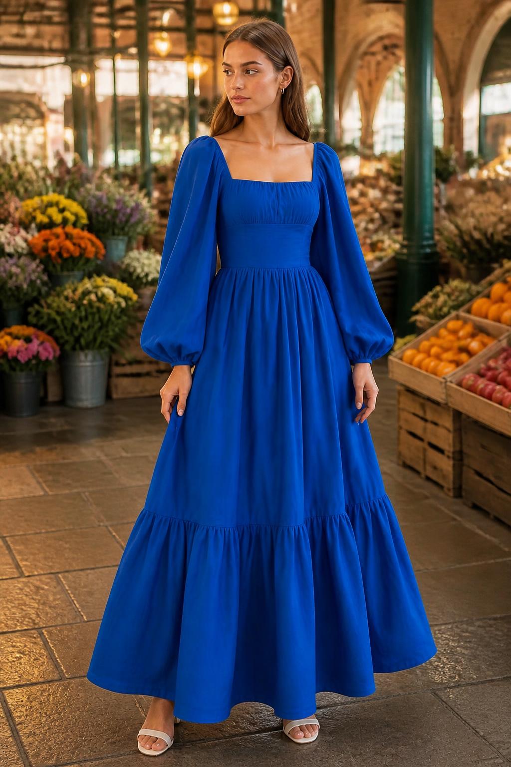 Olivia | Evening Dresses with Sleeves, Women's Long Solid Puff Sleeve