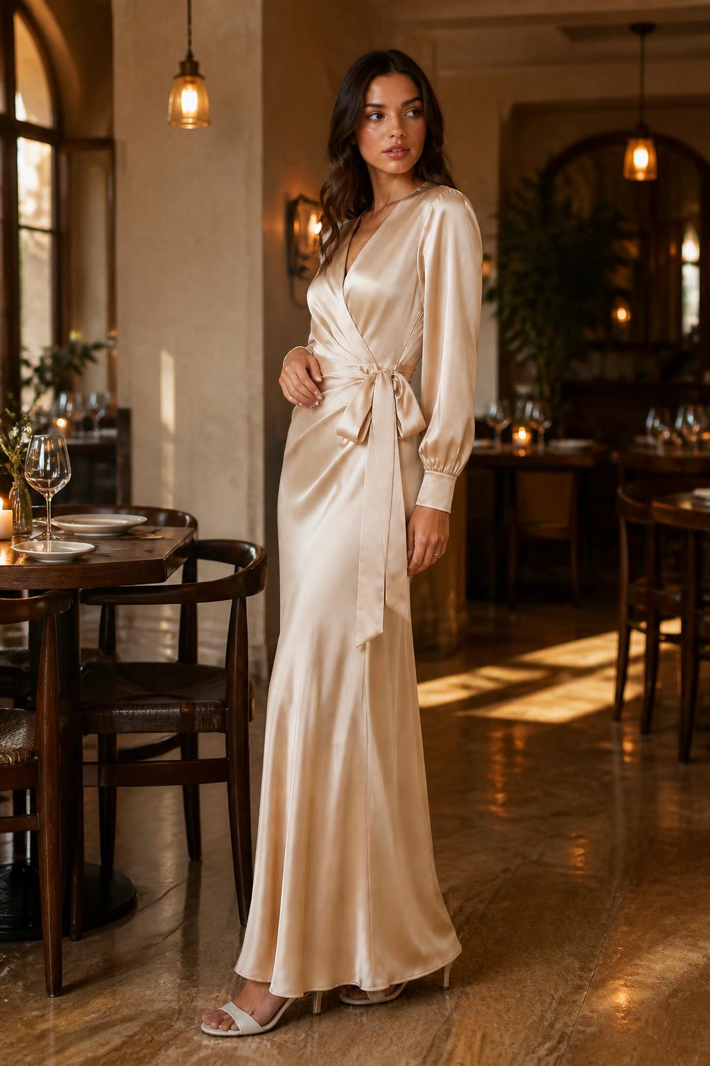 Olivia | Satin Dress, Elegant Waist-Tie Style