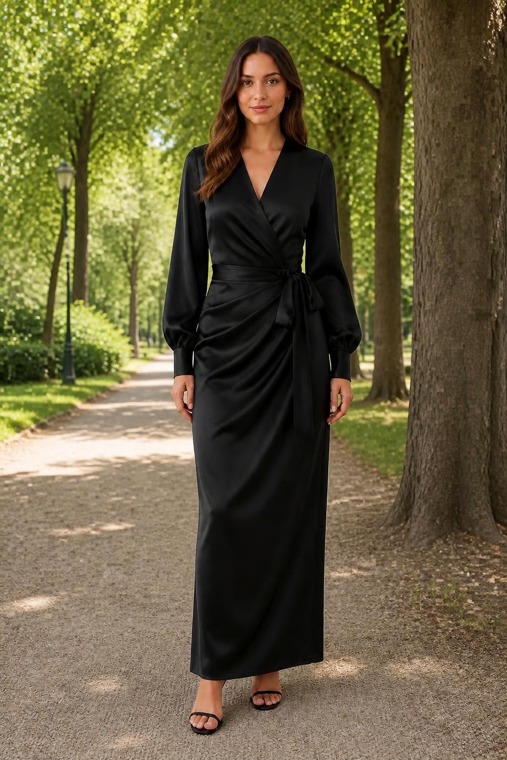 Olivia | Satin Dress, Elegant Waist-Tie Style