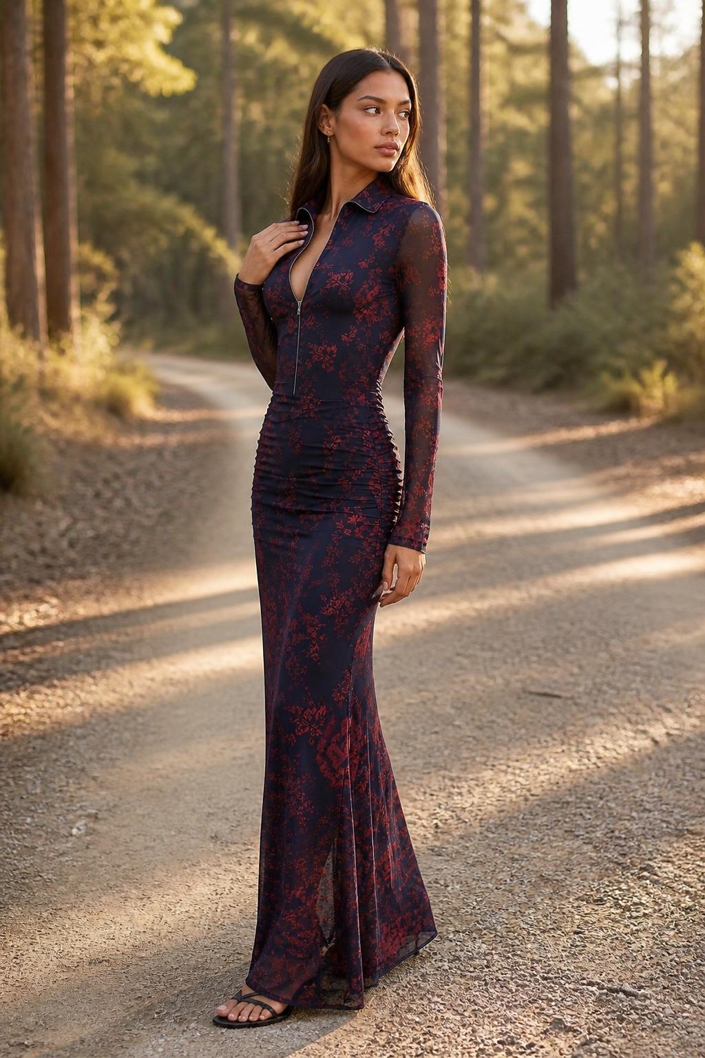 Emma | Floral Mini Dress, Long-Sleeve Mesh Bodycon