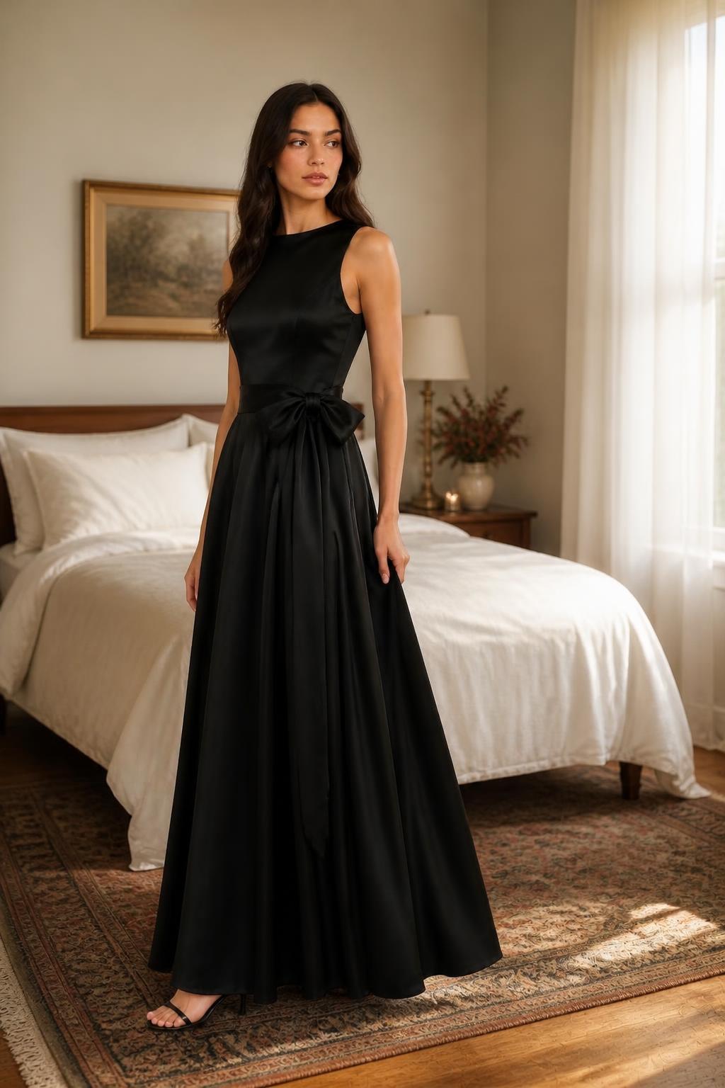 Mia | Boat Neck Dress, Retro Black Mid-Length A-Line