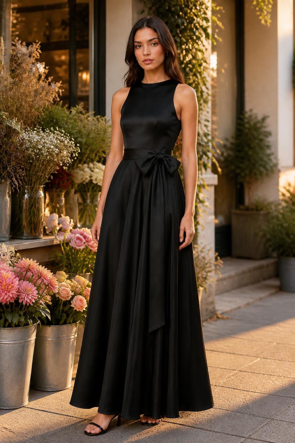 Mia | Boat Neck Dress, Retro Black Mid-Length A-Line