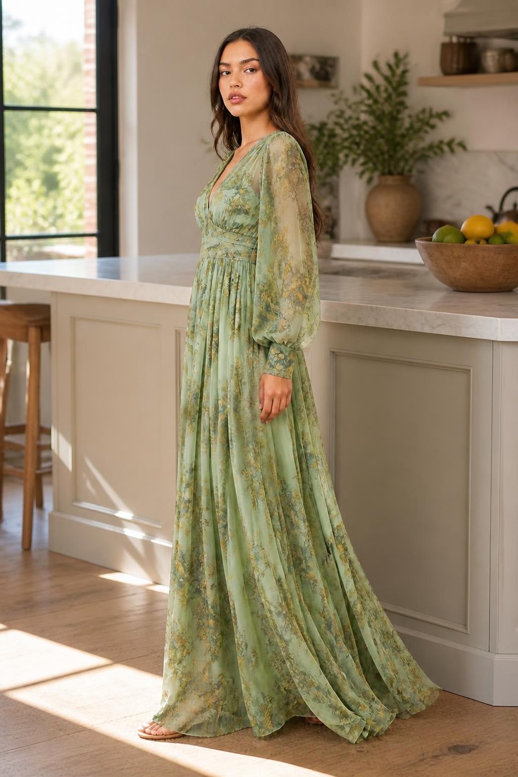 Emma | Floral Maxi Dress, Vintage Bohemian with Ruffled Hem