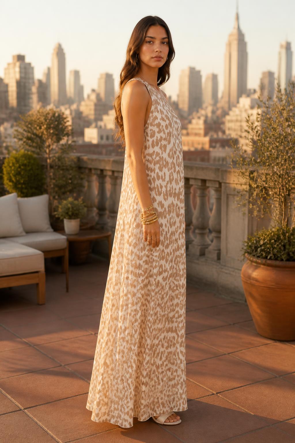 Mia | Beach Dress, Leopard Print Chiffon Bohemian Strapless