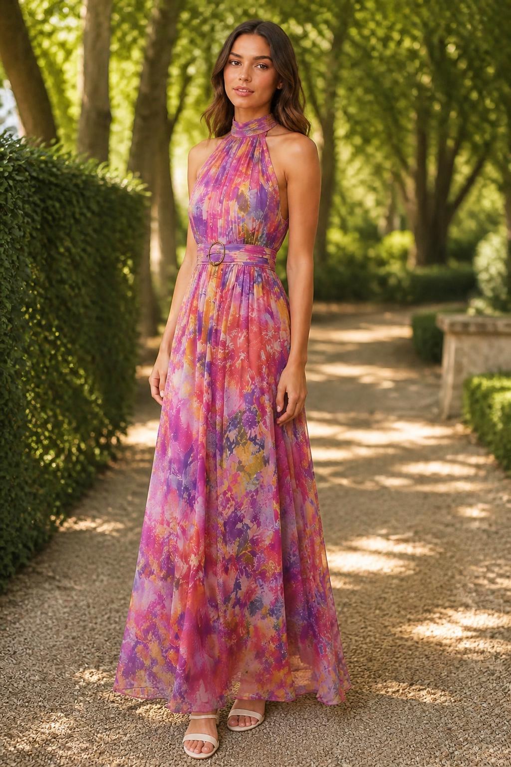 Charlotte | Strapless Maxi Dress, Bohemian Chiffon with Belt