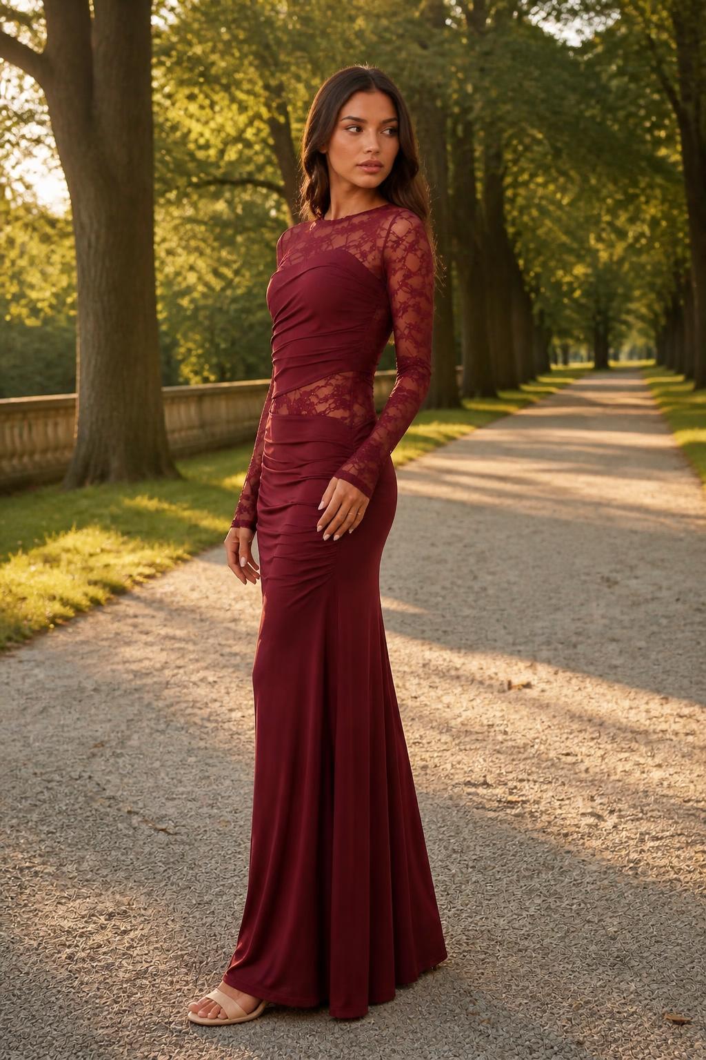Eliana | Burgundy Mini Dress, Elegant Long-Sleeve Style