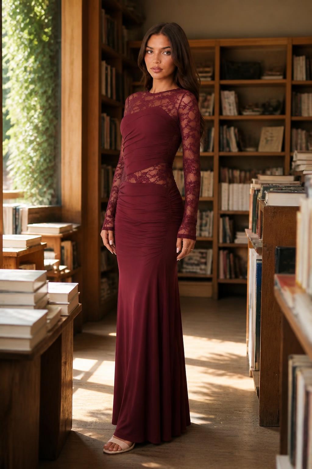 Eliana | Burgundy Mini Dress, Elegant Long-Sleeve Style