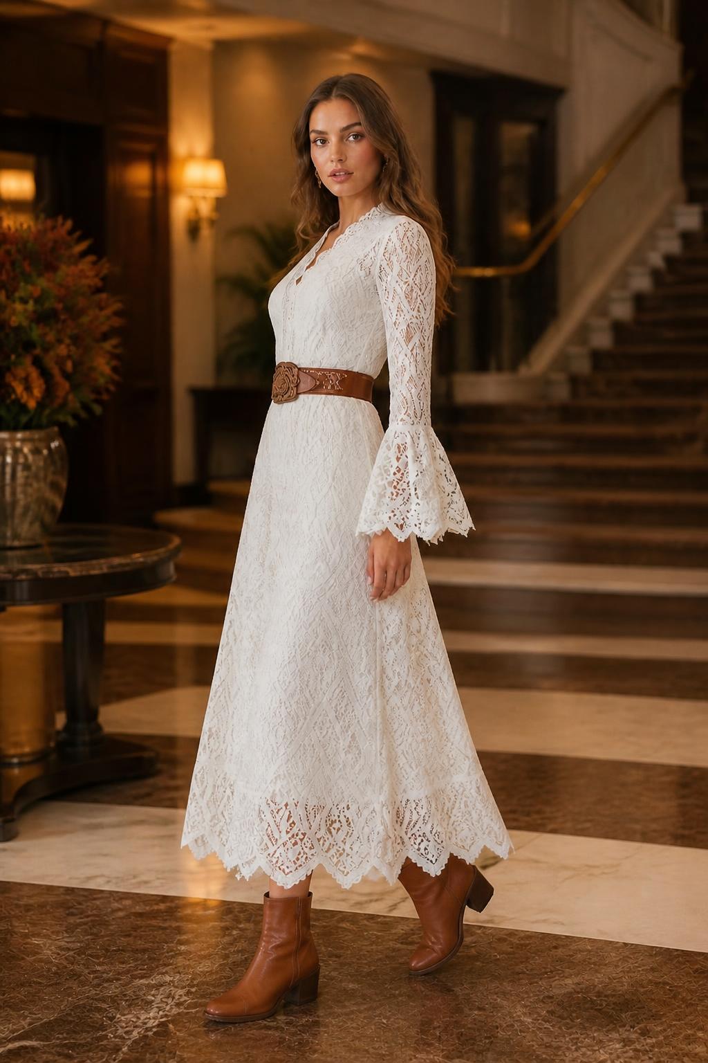 Charlotte | Lace Midi Dress, Mid-Length with V-Neck