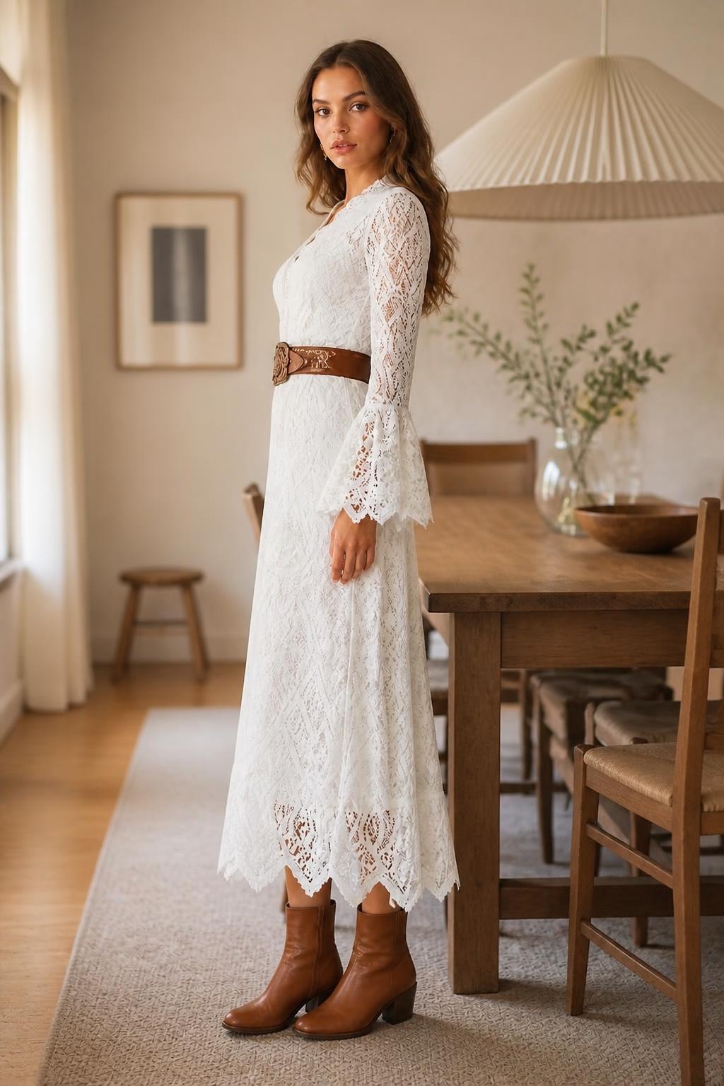 Charlotte | Lace Midi Dress, Mid-Length with V-Neck