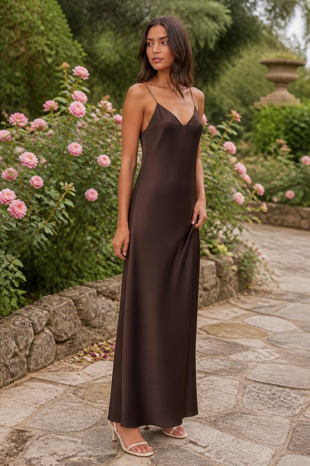 Eliana | Open Back Dress, Satin V-Neck Spaghetti-Strap Party Style