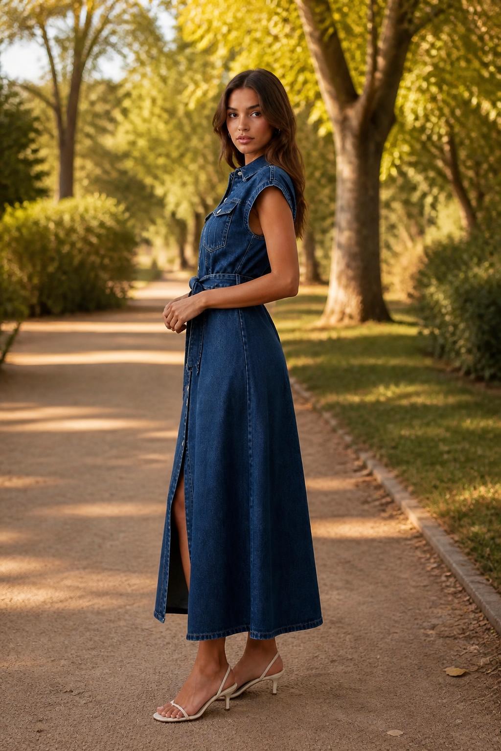 Sophia | Denim Skirt, Dark Blue Button-Front for Women